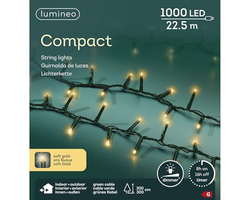 Lumineo LED Lichterkette, 22,5m, Innen & Außen, 1000 LEDs, Soft Gold, Grünes Kabel, Weihnachtsbeleuchtung Lumineo LED Lichterkette, 22,5m, Innen & Außen, 1000 LEDs, Soft Gold, Grünes Kabel, Weihnachtsbeleuchtung von Lumineo
