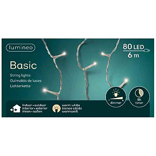 Lumineo LED-Lichterkette 6 Meter, 80 LED's, mit Timer und Dimmer, transparentes Kabel von Lumineo