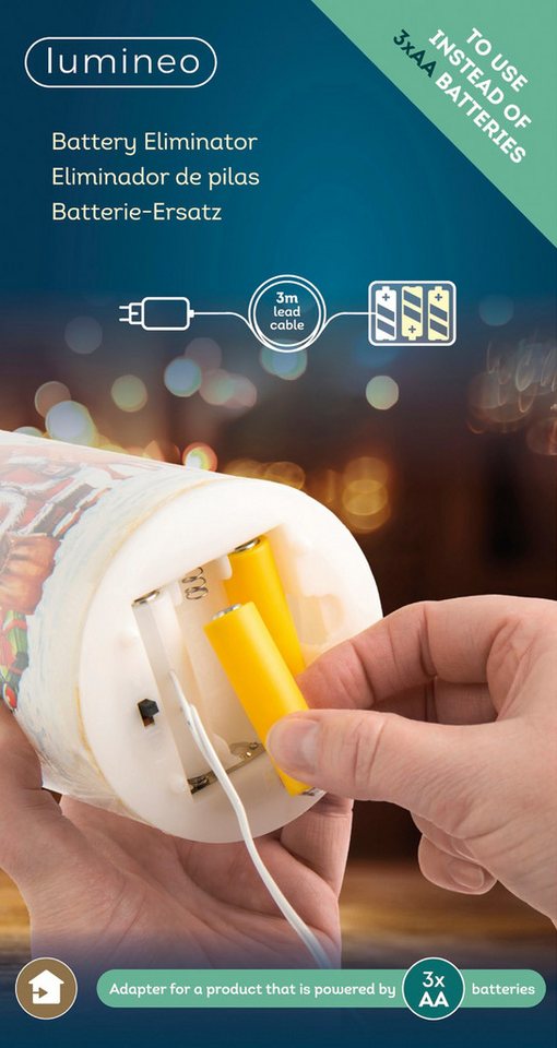Lumineo LED-Lichterkette Lumineo Batterie-Ersatz 3 x AA, Batterie Eliminator, Innenbereich, Batterie-Dummys, Indoor Lumineo LED-Lichterkette Lumineo Batterie-Ersatz 3 x AA, Batterie Eliminator, Innenbereich, Batterie-Dummys, Indoor von Lumineo