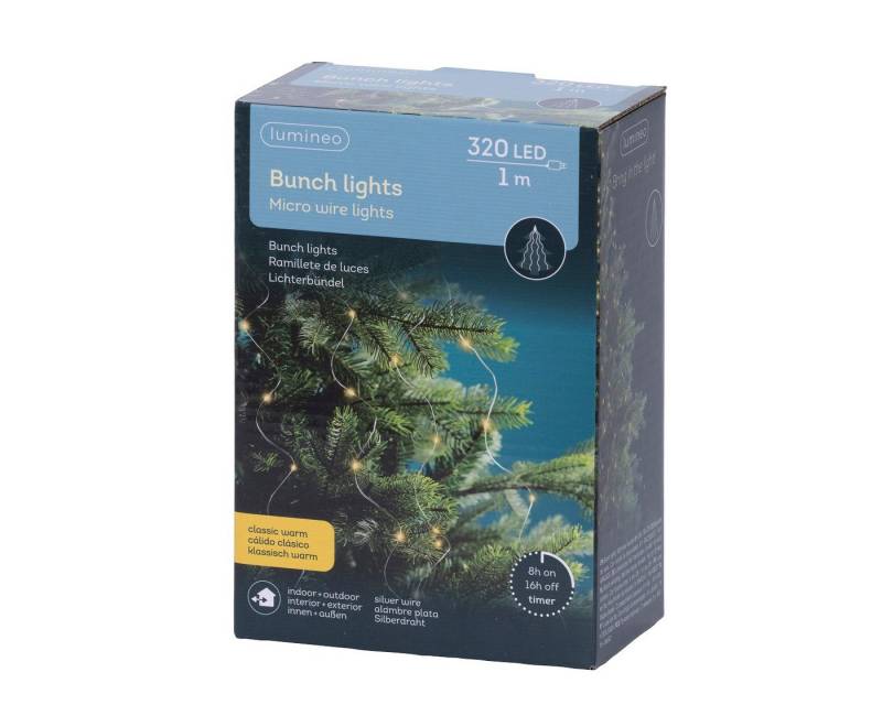 Lumineo LED-Lichterkette Lumineo Lichterbündel BUNCH LIGHTS 320 LED 1 m klassisch warm, Silber, 16 Lichtstränge, Indoor/Outdoor, 8hTimer, Micro LED von Lumineo