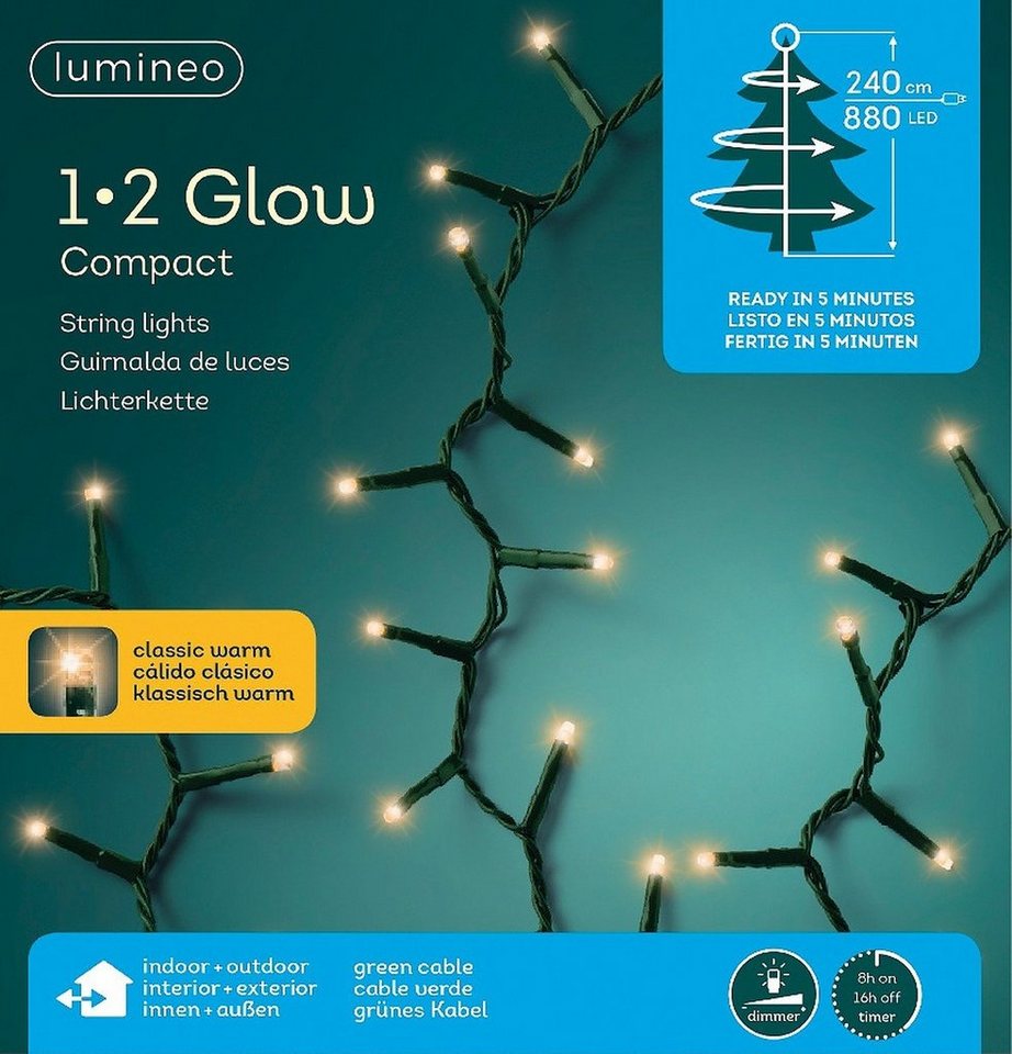 Lumineo LED-Lichterkette Lumineo Lichterkette 1-2 Glow Compact 880 LED 2,4 m klassisch warm, Dimmbar, Timer, Indoor, Outdoor, IP44-Schutz von Lumineo