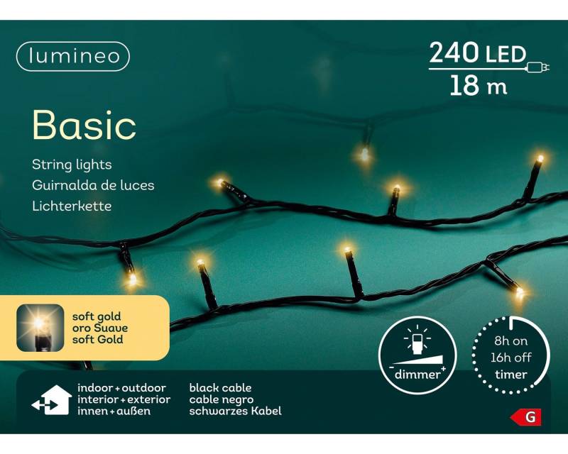 Lumineo LED-Lichterkette Lumineo Lichterkette BASIC 240 LED 18 m Soft Gold, schwarzes Kabel, Indoor/Outdoor, dimmbar, 8h-Timer, + 5 m Zuleitung Lumineo LED-Lichterkette Lumineo Lichterkette BASIC 240 LED 18 m Soft Gold, schwarzes Kabel, Indoor/Outdoor, dimmbar, 8h-Timer, + 5 m Zuleitung von Lumineo