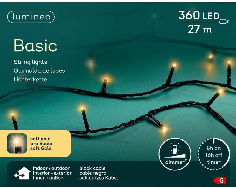Lumineo LED-Lichterkette Lumineo Lichterkette BASIC 360 LED 27 m Soft Gold, schwarzes Kabel, Indoor/Outdoor, dimmbar, 8h-Timer, + 5 m Zuleitung Lumineo LED-Lichterkette Lumineo Lichterkette BASIC 360 LED 27 m Soft Gold, schwarzes Kabel, Indoor/Outdoor, dimmbar, 8h-Timer, + 5 m Zuleitung von Lumineo