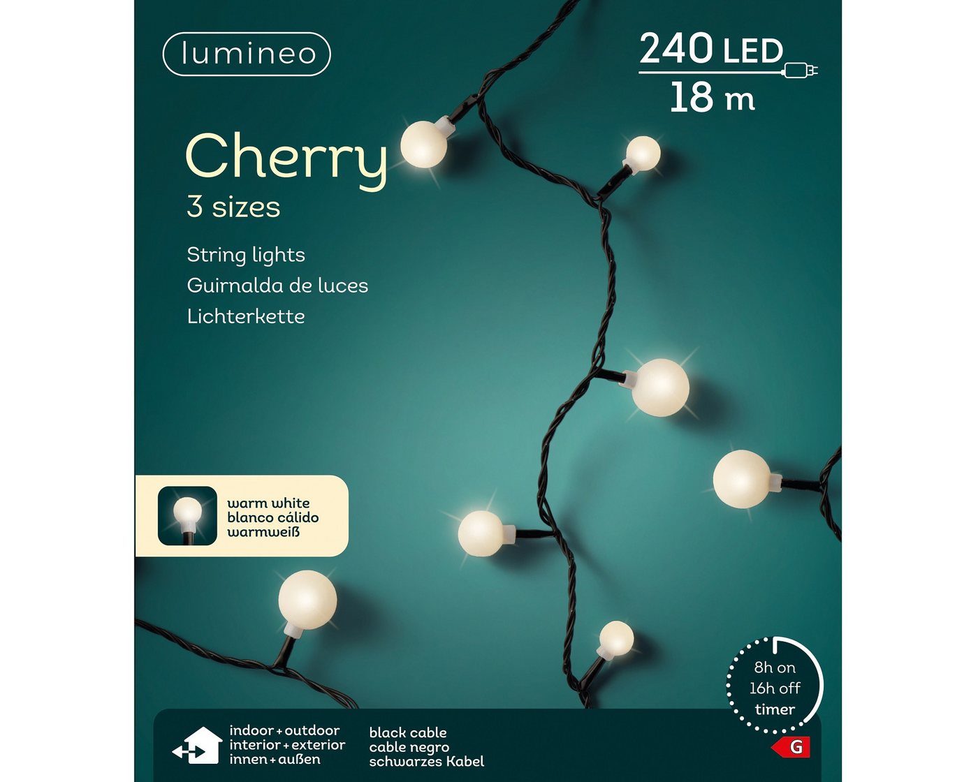Lumineo LED-Lichterkette Lumineo Lichterkette CHERRY 240 LED 18 m warm weiß, schwarzes Kabel, Indoor/Outdoor, 8h-Timer, + 5 Zuleitung, 3 LED Größen Lumineo LED-Lichterkette Lumineo Lichterkette CHERRY 240 LED 18 m warm weiß, schwarzes Kabel, Indoor/Outdoor, 8h-Timer, + 5 Zuleitung, 3 LED Größen von Lumineo