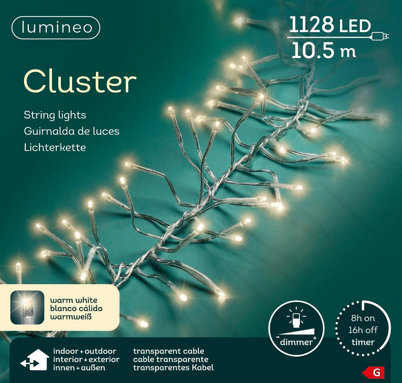 Lumineo LED-Lichterkette Lumineo Lichterkette CLUSTER 1128 LED 10,5 m warm weiß, transp. Kabel, Indoor/Outdoor, dimmbar, 8h-Timer, + 5 m Zuleitung Lumineo LED-Lichterkette Lumineo Lichterkette CLUSTER 1128 LED 10,5 m warm weiß, transp. Kabel, Indoor/Outdoor, dimmbar, 8h-Timer, + 5 m Zuleitung von Lumineo