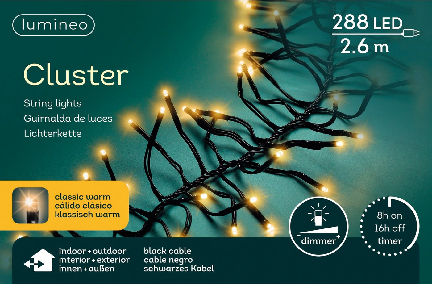 Lumineo LED-Lichterkette Lumineo Lichterkette CLUSTER 288 LED 2,6 m klassisch warm, schwarz, Indoor/Outdoor, dimmbar, 8h-Timer, + 5 m Zuleitung Lumineo LED-Lichterkette Lumineo Lichterkette CLUSTER 288 LED 2,6 m klassisch warm, schwarz, Indoor/Outdoor, dimmbar, 8h-Timer, + 5 m Zuleitung von Lumineo