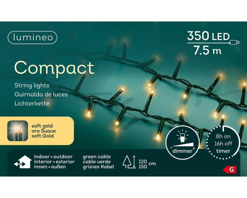 Lumineo LED-Lichterkette Lumineo Lichterkette COMPACT 350 LED 7,5 m, Soft Gold, grünes Kabel, Indoor/Outdoor, dimmbar, 8h-Timer, 5 m Zuleitung Lumineo LED-Lichterkette Lumineo Lichterkette COMPACT 350 LED 7,5 m, Soft Gold, grünes Kabel, Indoor/Outdoor, dimmbar, 8h-Timer, 5 m Zuleitung von Lumineo