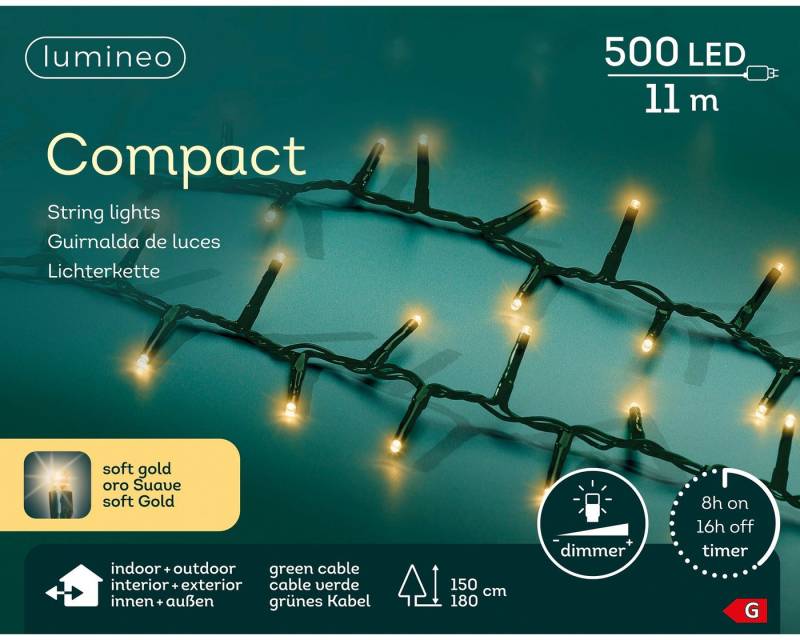Lumineo LED-Lichterkette Lumineo Lichterkette COMPACT 500 LED 11 m, Soft Gold, grünes Kabel, Indoor/Outdoor, dimmbar, 8h-Timer, 5 m Zuleitung Lumineo LED-Lichterkette Lumineo Lichterkette COMPACT 500 LED 11 m, Soft Gold, grünes Kabel, Indoor/Outdoor, dimmbar, 8h-Timer, 5 m Zuleitung von Lumineo