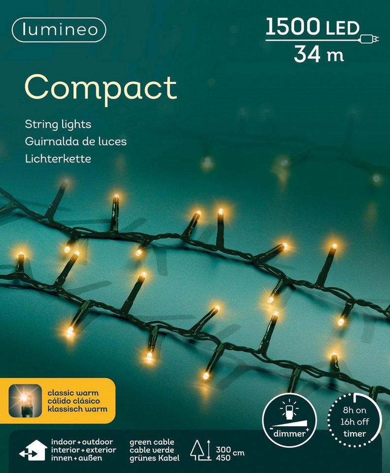 Lumineo LED-Lichterkette Lumineo Lichterkette COMPACT 1500 LED 34m klassisch warm, grünes Kabel, Dimmbar, Timer, Indoor/Outdoor, + 5 m Zuleitung Lumineo LED-Lichterkette Lumineo Lichterkette COMPACT 1500 LED 34m klassisch warm, grünes Kabel, Dimmbar, Timer, Indoor/Outdoor, + 5 m Zuleitung von Lumineo