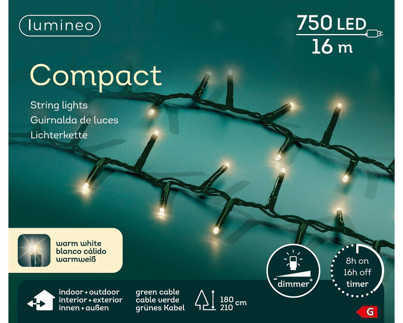 Lumineo LED-Lichterkette Lumineo Lichterkette COMPACT 750 LED 16 m warm weiß, grünes Kabel, Indoor/Outdoor, dimmbar, 8h-Timer, 5 m Zuleitung Lumineo LED-Lichterkette Lumineo Lichterkette COMPACT 750 LED 16 m warm weiß, grünes Kabel, Indoor/Outdoor, dimmbar, 8h-Timer, 5 m Zuleitung von Lumineo