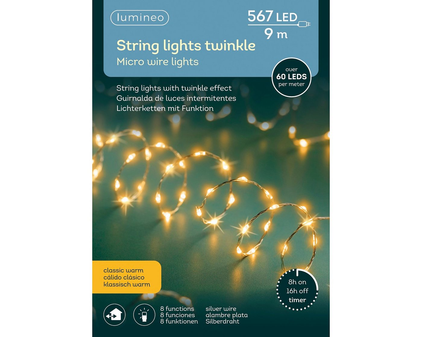Lumineo LED-Lichterkette Lumineo Lichterkette STRING LIGHTS TWINKLE 567 LED 9 m, klassisch warm, Indoor/Outdoor, 8 Licht-Modi, 8h-Timer, + 5 Meter Lumineo LED-Lichterkette Lumineo Lichterkette STRING LIGHTS TWINKLE 567 LED 9 m, klassisch warm, Indoor/Outdoor, 8 Licht-Modi, 8h-Timer, + 5 Meter von Lumineo