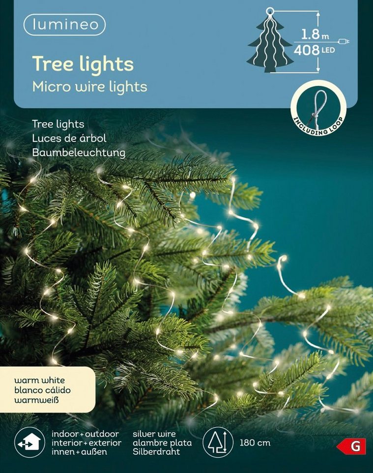 Lumineo LED-Lichterkette Lumineo Lichterkette Tree Lights 408 LED 1,8m warm weiß, Silberdraht, 12 Lichtstränge, Indoor/Outdoor, 180 cm von Lumineo
