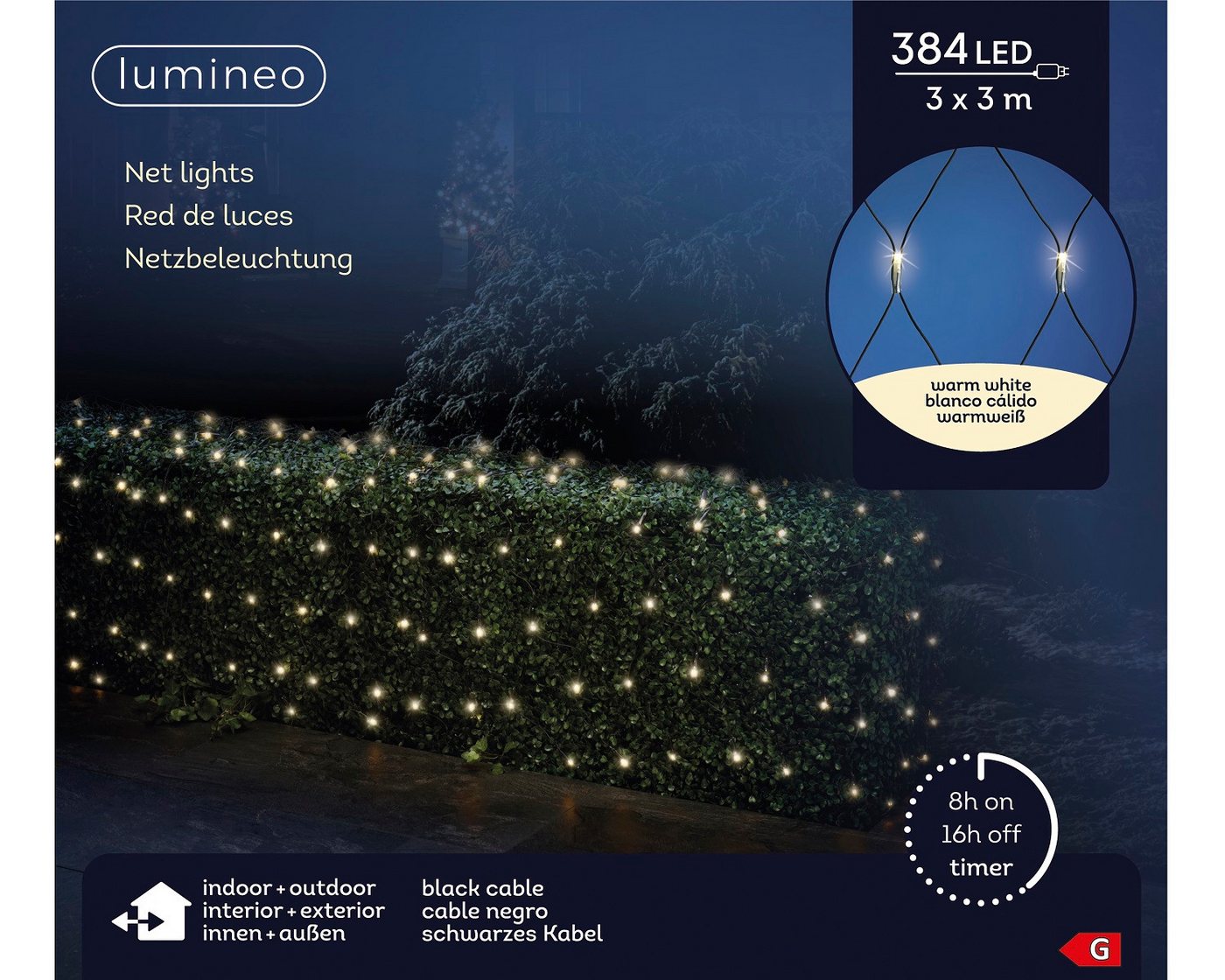 Lumineo LED-Lichterkette Lumineo Netzbeleuchtung 384 LED 3 x 3 m warm weiß, schwarzes Kabel, Indoor/Outdoor, 300 x 300 cm, 8h-Timer Lumineo LED-Lichterkette Lumineo Netzbeleuchtung 384 LED 3 x 3 m warm weiß, schwarzes Kabel, Indoor/Outdoor, 300 x 300 cm, 8h-Timer von Lumineo