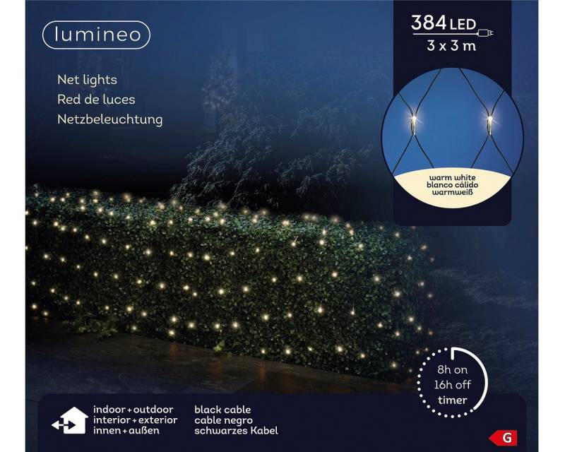 Lumineo LED-Lichterkette Lumineo Netzbeleuchtung 384 LED 3 x 3 m warm weiß, schwarzes Kabel, Indoor/Outdoor, 300 x 300 cm, 8h-Timer Lumineo LED-Lichterkette Lumineo Netzbeleuchtung 384 LED 3 x 3 m warm weiß, schwarzes Kabel, Indoor/Outdoor, 300 x 300 cm, 8h-Timer von Lumineo