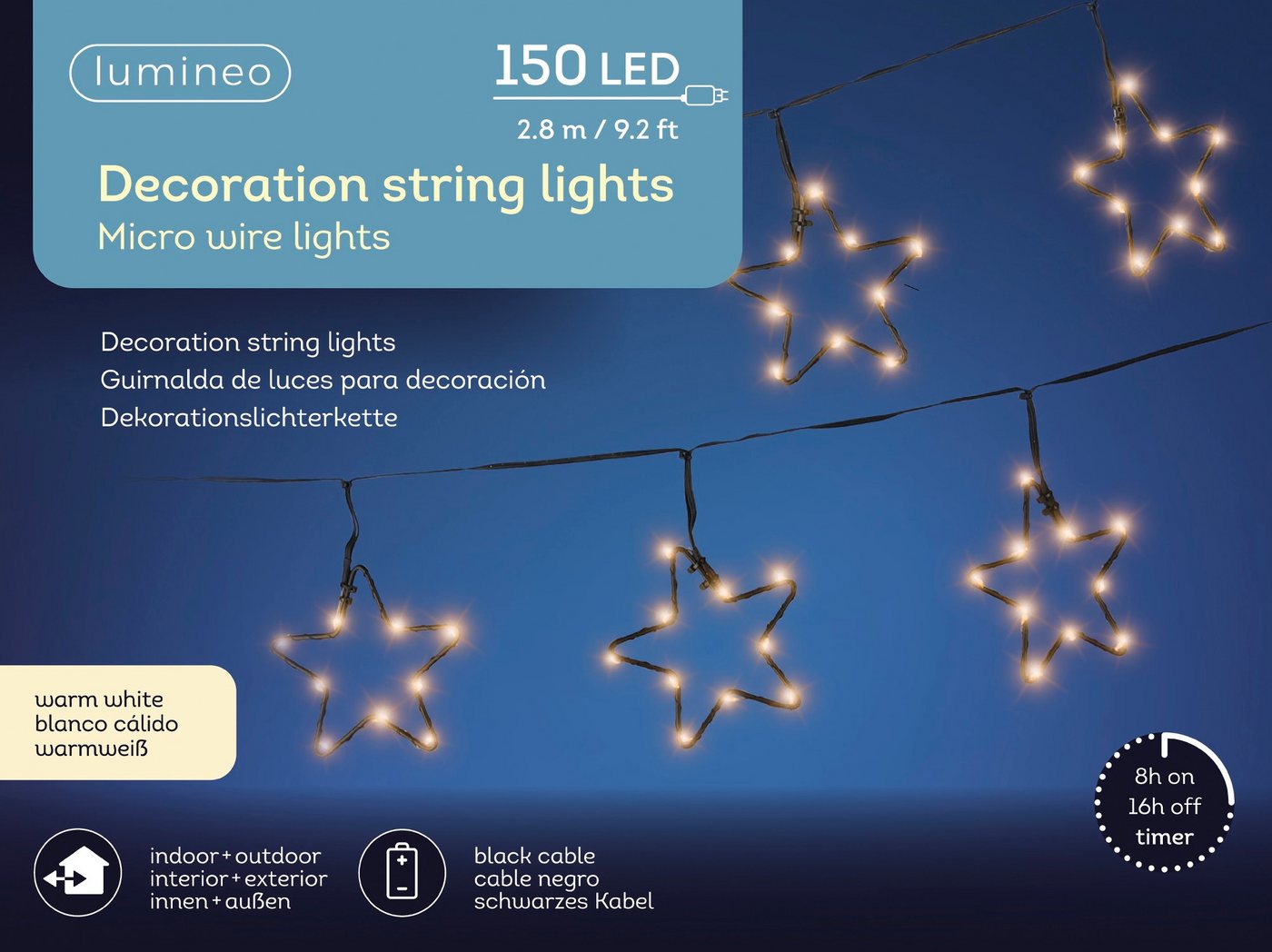 Lumineo LED-Lichterkette Lumineo Stern-Lichterkette 150 LED 2,8 m klassisch warm batteriebetr., 8h-Timer, transparentes Kabel, Indoor, Outdoor Lumineo LED-Lichterkette Lumineo Stern-Lichterkette 150 LED 2,8 m klassisch warm batteriebetr., 8h-Timer, transparentes Kabel, Indoor, Outdoor von Lumineo