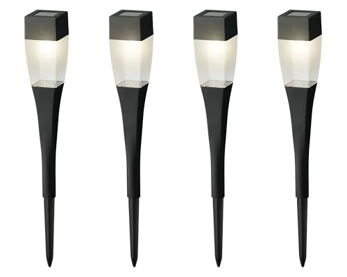 Lumineo LED Solar Außenleuchte 27,5cm Kunststoff 4er Set Solarleuchte Gartenlicht zum Stecken Gartenleuchte Gartenlampe Solarlicht Solarlampen Gartenbeleuchtung für Außen Schwarz Warmweiß von Lumineo