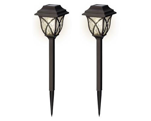 Lumineo LED Solar Außenleuchte 33cm Kunststoff 2er Set - Solarleuchte Gartenlicht zum Stecken - Gartenleuchte Wegeleuchte - Solarlampen & Gartenbeleuchtung für Außen Garten - Schwarz Warmweiß von Lumineo