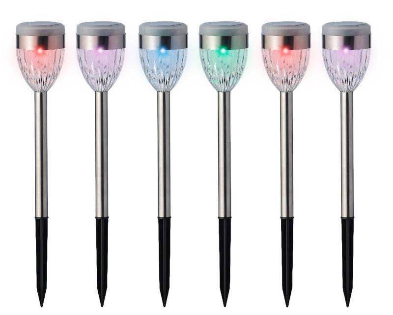 Lumineo LED Solarleuchte, Dauerlicht, bunt, LED Solar Außenleuchten 24,5cm Edelstahl mit Farbwechsel 6er Set von Lumineo