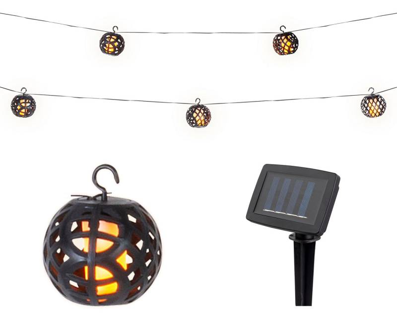 Lumineo LED Solarleuchte, Flacker Effekt, warmweiß, LED Solar Lichterkette Kugeln Flammeneffekt 1,75m Kunststoff Warmweiß von Lumineo