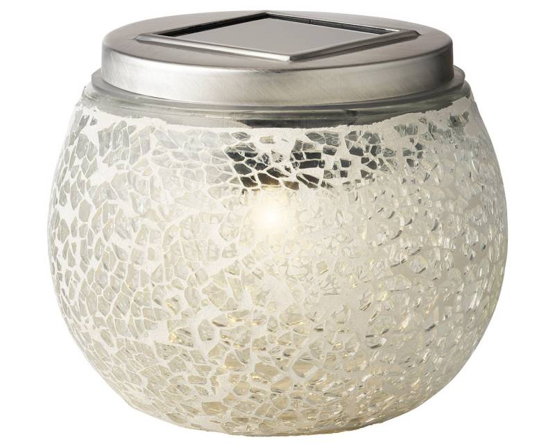 Lumineo LED Solarleuchte, Dauerlicht, warmweiß, Solar Gartenleuchte LED Tischleuchte Mosaik Glas 9x10cm Warmweiß von Lumineo