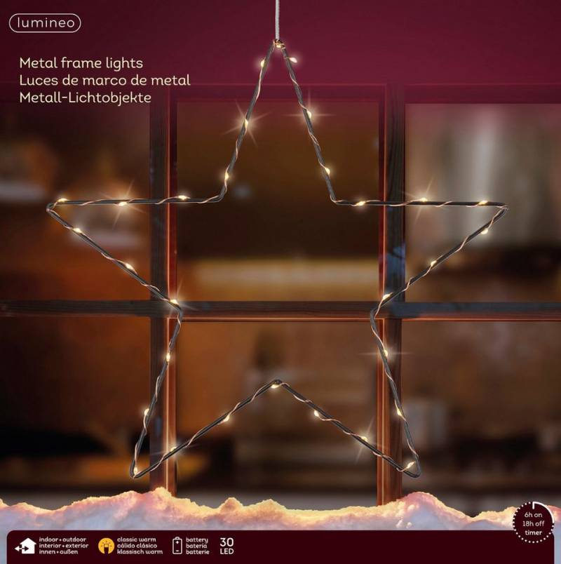 Lumineo LED Stern LED Metall-Stern 30 LED 35 cm klassisch warm, batteriebetrieben, Timer, Klassischwarm, 6h-Timer, Indoor/Outdoor, IP44-Schutz, 3x AA Batterie Lumineo LED Stern LED Metall-Stern 30 LED 35 cm klassisch warm, batteriebetrieben, Timer, Klassischwarm, 6h-Timer, Indoor/Outdoor, IP44-Schutz, 3x AA Batterie von Lumineo