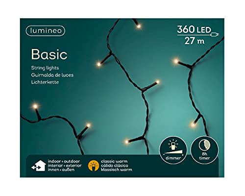 Lumineo Lichterkette Basic klassisch warm - 360 LED's - 27 Meter - schwarzes Kabel - Indoor & Outdoor - Timer - dimmbar - IP44 von Lumineo