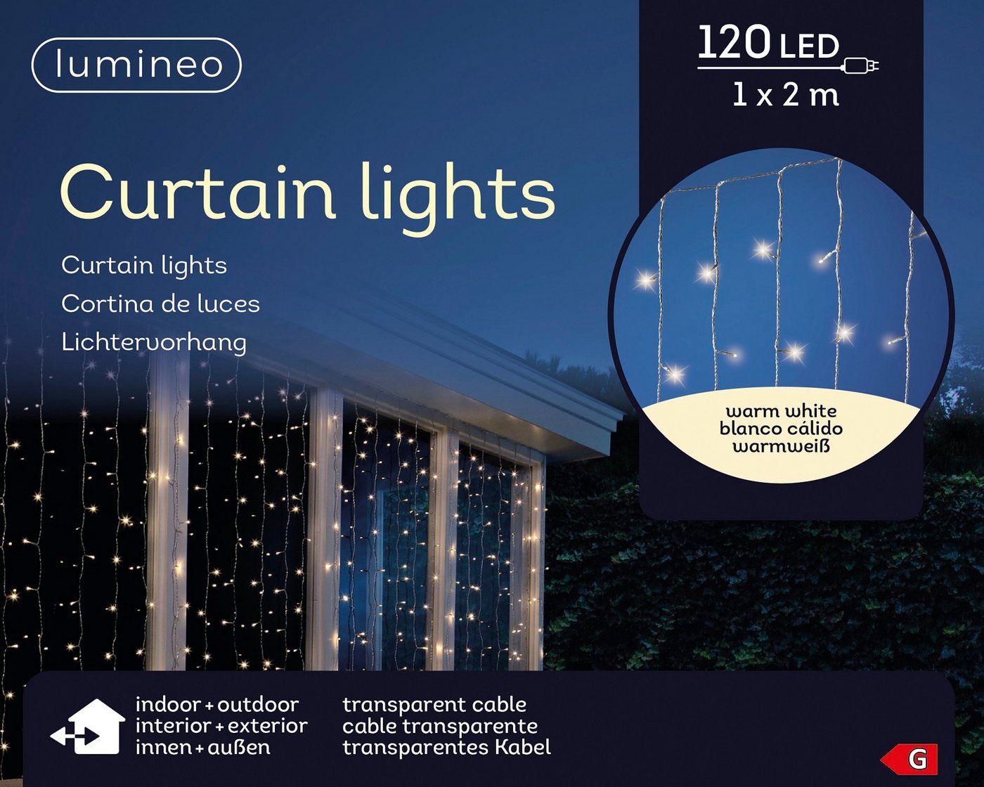 Lumineo Lichtervorhang Lumineo Lichtervorhang 120 LED 2m warm weiß, transparentes Kabel, 8 Lichtstränge, Indoor, Outdoor von Lumineo