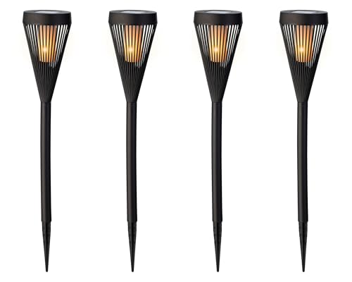 Lumineo Solar Gartenbeleuchtung Fackel Flammeneffekt 4er Set 45cm Kunststoff LED Gartenfackel Outdoor Solarleuchte für Garten Stabbeleuchtung Gartenleuchte Solarlampen für Außen Warmweiß von Lumineo