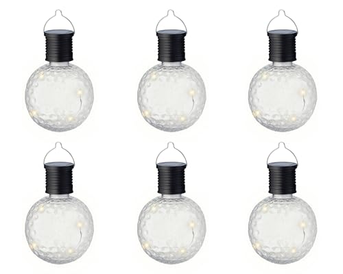 Lumineo Solar Gartenleuchte 8x11cm Kunststoff 6er Set LED Solarleuchte für Garten Balkon - Kugel Hängeleuchte Außenleuchte - Solarlampen für Außen hängend als Gartendeko Balkondeko - Warmweiß von Lumineo