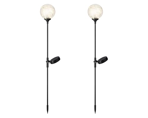 Lumineo Solar Stabbeleuchtung Lichtkugel Outdoor 72cm 2er Set Glas Metall Solarleuchte für Garten - Stablampe Außenleuchte Gartenleuchte - Solarlampen Stableuchte Gartendeko zum Stecken - Warmweiß von Lumineo