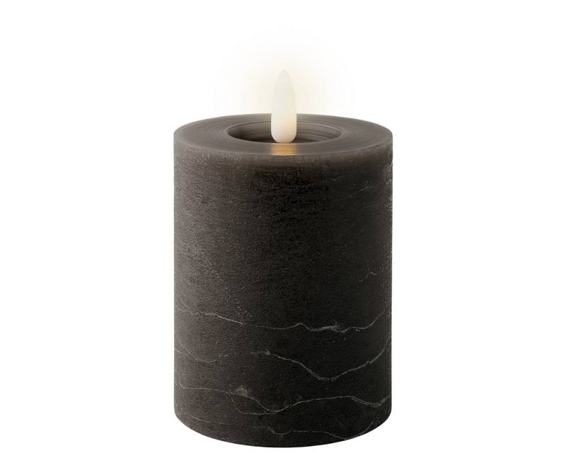 Lumineo Stumpenkerze, LED Kerze mit Timerfunktion 7x11cm Wachs Rustik Anthrazit / Warmweiß von Lumineo