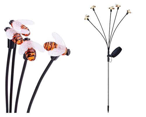 Solar Stabbeleuchtung Outdoor 70cm 5 Bienen LEDs Kunststoff - Solarleuchte für Garten - Stablampe Außenleuchte Gartenleuchte - Solarlampen Wegeleuchte Stableuchte Gartendeko zum Stecken - Warmweiß von Lumineo