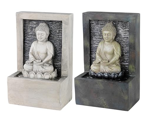 Zimmerbrunnen Buddha 23cm x 1 Stück Sortiert - Kunststein Wasserbrunnen für Zimmer Wohnung Innen - Indoor Wasserwand Brunnen als Tischbrunnen Tischdeko Bürodeko Wasser Feng Shui Deko - Grau von Lumineo