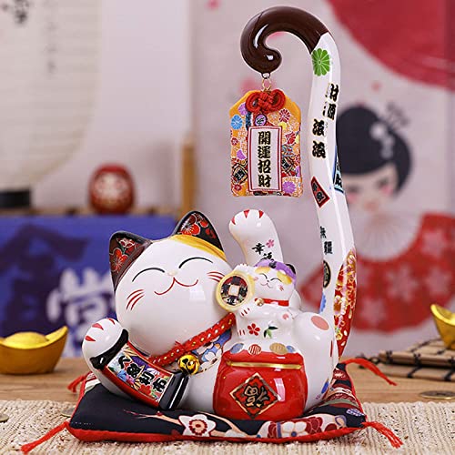 Maneki Neko,Glückskatze nach Feng Shui,Winkekatze Glückskatze Glücksbringer Winkende Katze aus Porzellan,Wealth Cat zur Begrüßung von Fortune Luck Wealth,für Schreibtisch Wohnaccessoires Dekoration von LuminescentDream
