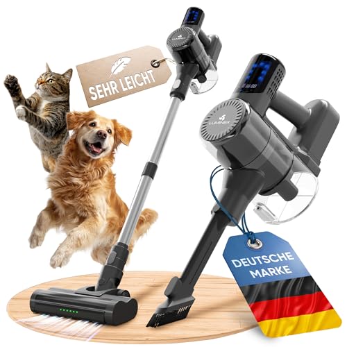Akku Staubsauger [3-in-1] – kabelloser Staubsauger mit LED-Display & Echtzeit-Akkuanzeige | Anti-Tangle Bürste für Tierhaare | Akkusauger-Komplettset beutellos für Auto, Teppich & Haushalt von Luminex