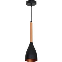 Schlanke Hängelampe Schwarz Metall Holz Ø11cm MUZA von Luminex