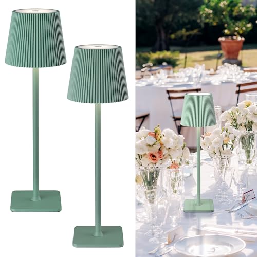 LuminexDesigns 2 Stück Tischlampe Kabellos LED Outdoor Lampe Tischleuchte Dimmbare Nachttischlampe mit 5200mAh Akku Lange Laufzeit, IP54 Wasserfest für Schlafzimmer, Büro, Deko, Grün von LuminexDesigns
