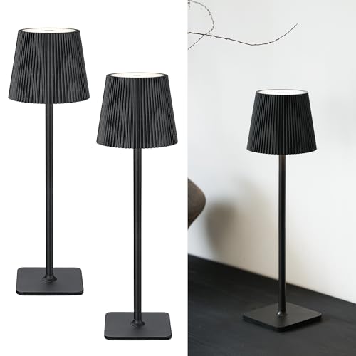 LuminexDesigns 2 Stück Tischlampe Kabellos LED Outdoor Lampe Tischleuchte Dimmbare Nachttischlampe mit 5200mAh Akku Lange Laufzeit, IP54 Wasserfest für Schlafzimmer, Büro, Deko, Schwarz von LuminexDesigns