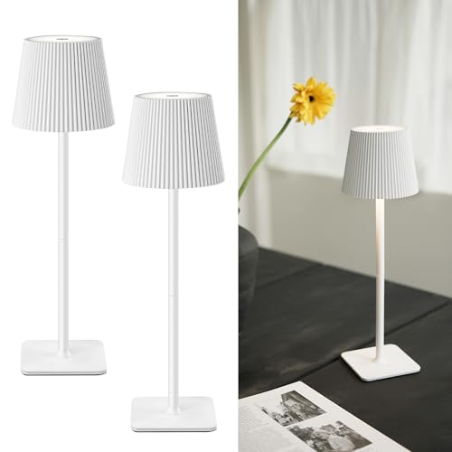 LuminexDesigns 2 Stück Tischlampe Kabellos LED Outdoor Lampe Tischleuchte Dimmbare Nachttischlampe mit 5200mAh Akku Lange Laufzeit, IP54 Wasserfest für Schlafzimmer, Büro, Deko, Weiß von LuminexDesigns