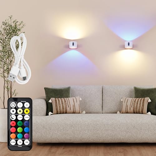 LuminexDesigns 2er LED Wandleuchte Innen Akku – Kabellos RGB Wandlampe Weiß – Touch Dimmbar mit Fernbedienung – Aufladbar Spots zum Kleben, Ohne Bohren, Ohne Strom – Ideal für Bett, Treppenhaus, Bild von LuminexDesigns