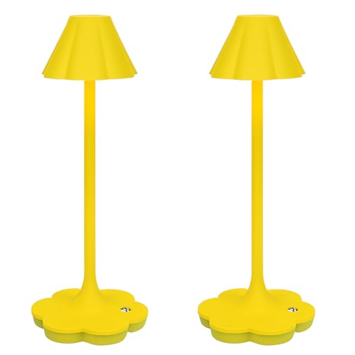 LuminexDesigns 2er-Set Gelbe Designer-Tischlampen mit Schirmform, USB Aufladbar, für Schlafzimmer oder Fenster von LuminexDesigns