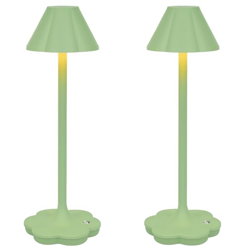 LuminexDesigns 2er-Set Grüne Akku-Tischlampen im Schirmdesign, Touch Dimmbar für Wohnzimmer oder Kommode von LuminexDesigns