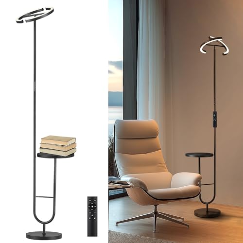 LuminexDesigns Stehlampe Dimmbar Wohnzimmer mit Tisch 36W LED Stehleuchte mit Regal, 360° Drehbarer Standleuchte, 2700K-6500K 175cm Höhe Leselampe Modern Schlafzimmer Schwarz von LuminexDesigns