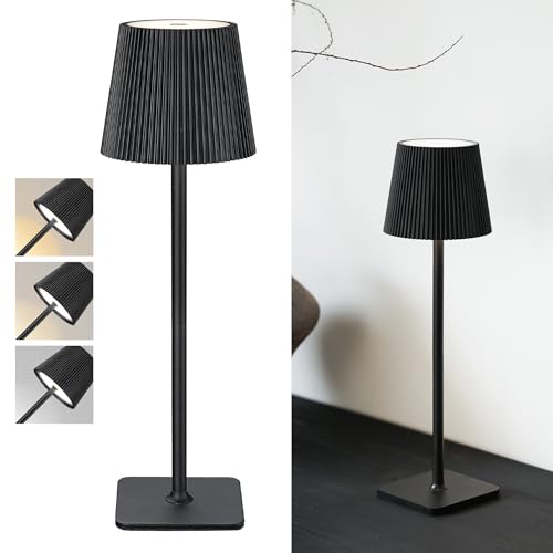 LuminexDesigns Tischlampe Kabellos LED Outdoor Lampe Tischleuchte Dimmbare Nachttischlampe mit 5200mAh Akku Lange Laufzeit, IP54 Wasserfest für Schlafzimmer, Büro, Deko, Schwarz von LuminexDesigns