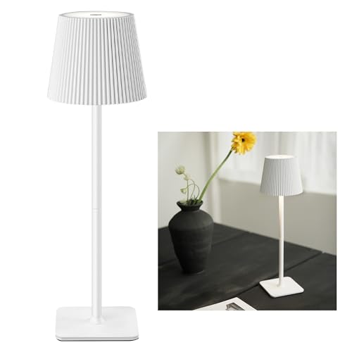 LuminexDesigns LED Tischlampe Kabellos mit 5200mAh Akku – Dimmbare Nachttischlampe mit langer Laufzeit, IP54 Wasserfest – Outdoor Lampe für Schlafzimmer, Büro, Garten, Deko, Weiß von LuminexDesigns
