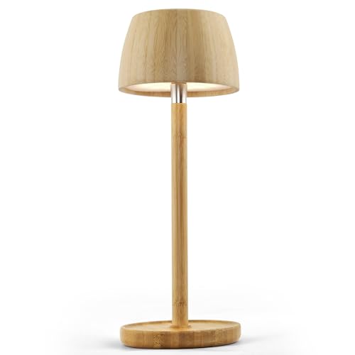 LuminexDesigns LED Tischlampe Holz Dimmbare Kabellose Akku Lampe – Nachttischlampe mit Touch, 3 Farbtemperaturen, USB-C Aufladung, Augenschutz Tischleuchte für Wohnzimmer, Büro, Schlafzimmer von LuminexDesigns