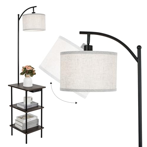 LuminexDesigns Stehlampe mit 3-Regal, USB & Typ-C Ladeanschluss, flexibler Lampenschirm, Smart-Glühbirnen kompatibel, Leinen, für Wohnzimmer, Schlafzimmer, kleine Wohnungen, ohne Glühbirne, Braun LuminexDesigns Stehlampe mit 3-Regal, USB & Typ-C Ladeanschluss, flexibler Lampenschirm, Smart-Glühbirnen kompatibel, Leinen, für Wohnzimmer, Schlafzimmer, kleine Wohnungen, ohne Glühbirne, Braun von LuminexDesigns
