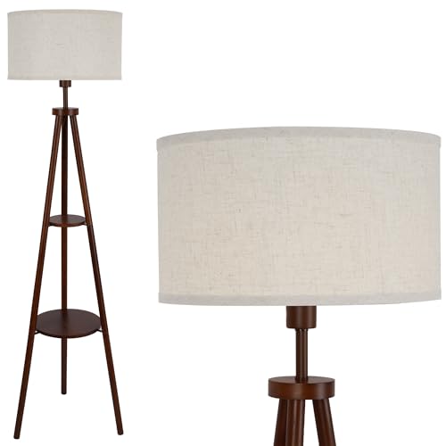 LuminexDesigns Tripod-Stehlampe mit Leinen-Lampenschirm, Doppelte Regale für Wohnzimmer, Ohne Glühbirne LuminexDesigns Tripod-Stehlampe mit Leinen-Lampenschirm, Doppelte Regale für Wohnzimmer, Ohne Glühbirne von LuminexDesigns