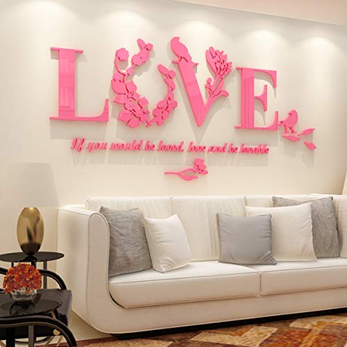 Love Wandtattoo 3D Wandaufkleber Innendekoration Heimdeko Geeignet für Schlafzimmer Wohnzimmer Hintergrund Wandkunst Sticker Wandbilder (M, Rosa) von Luming