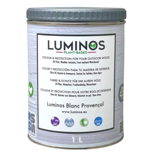 Luminos LUM1100 - BLANC PROVENÇAL - Biopolymer-Lasur auf Wasserbasis. Verwendung für Holz im Außenbereich - Weiß Provence 1L von SOLRAC COATINGS